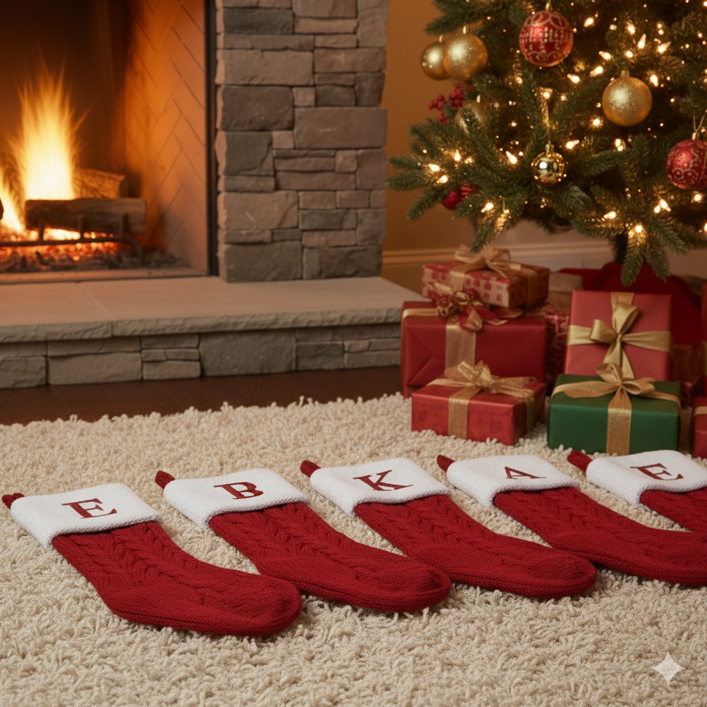 Christmas Socks Knitting Snowflake Letter Stocking Christmas Decoration 2025 For Home Xmas Tree Ornament Gift Navidad Natal 2026