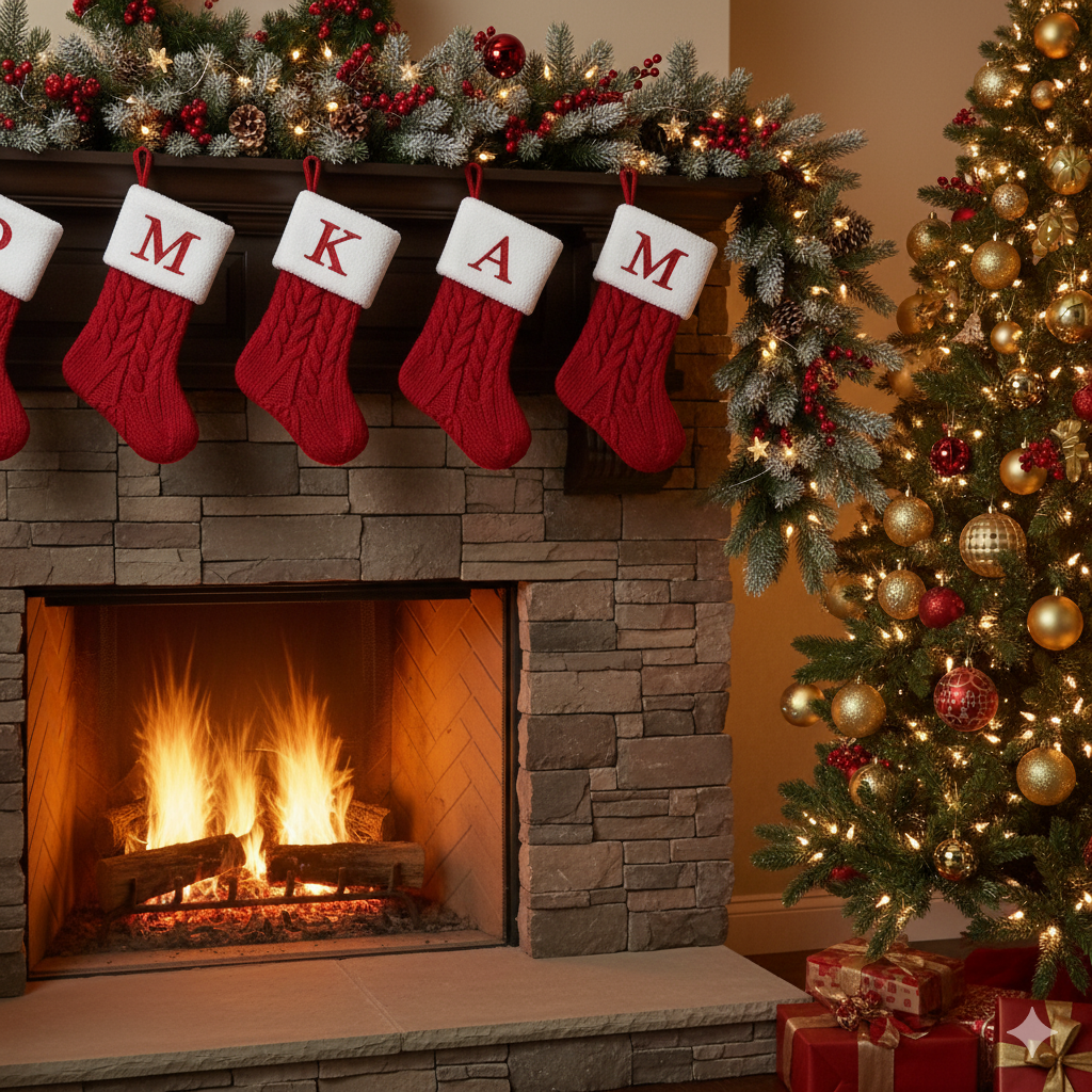 Christmas Socks Knitting Snowflake Letter Stocking Christmas Decoration 2025 For Home Xmas Tree Ornament Gift Navidad Natal 2026